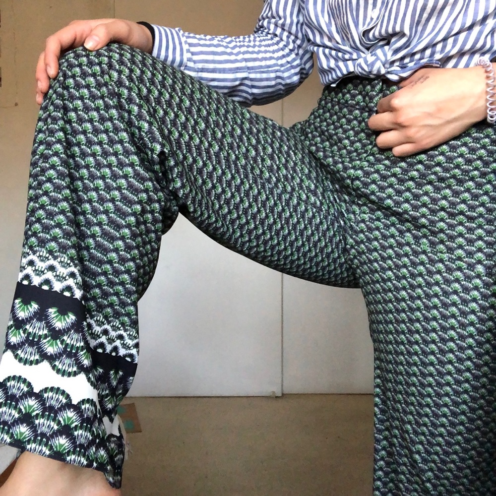 Printed work pants, wide leg